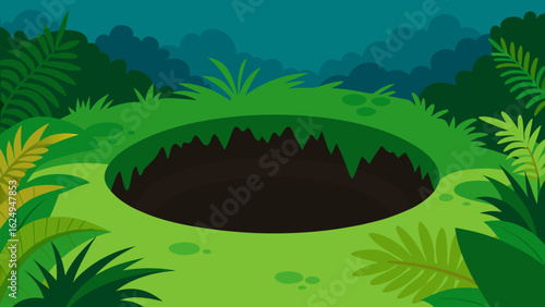 Deep Sinkhole Surrounded by Dense Tropical Growth Nature Scene