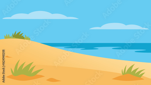 Empty Beach with Small Dunes and Grass Patches Coastal Scene