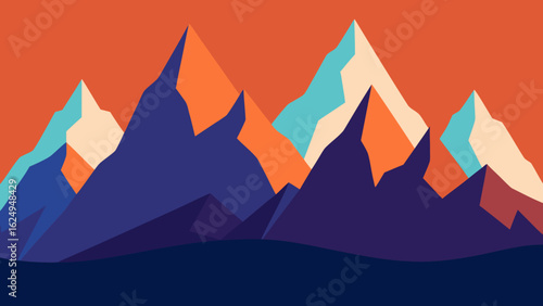 Flat Color Vector of Jagged Mountain Peaks Natural Landscape