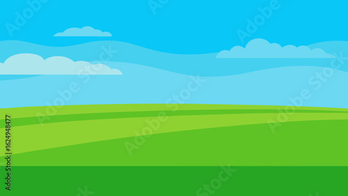 Flat Green Field Under Open Blue Sky Serene Natural Landscape