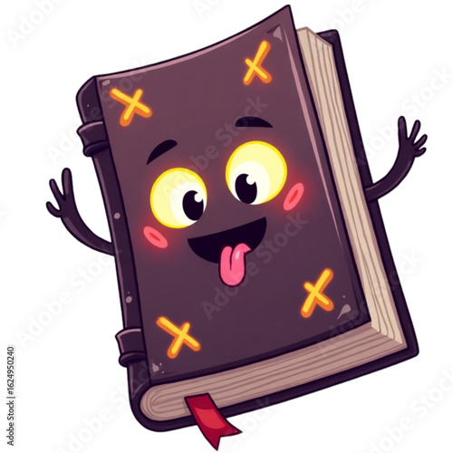 Witch spell book monster with magical eyes