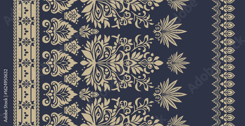 Ikat floral paisley embroidery seamless pattern. Ikat ethnic flower oriental pattern traditional. Motifs African boho. Ethnic ikat floral Border Indian floral Aztec embroidery border