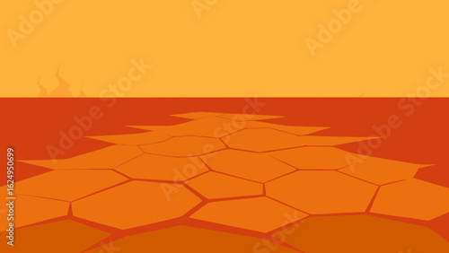 Flat Vector of Dry Cracked Field Texture and Arid Landscape