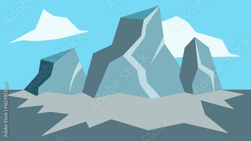 Glacial Rock Formations with Icy Cracks and Frozen Landscape