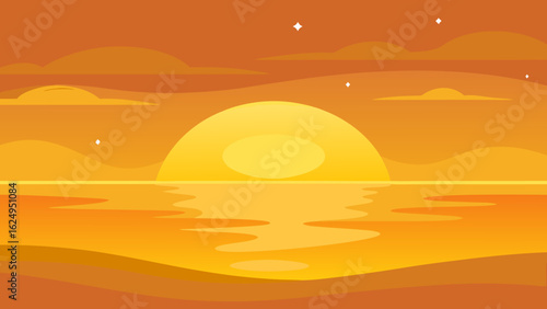 Golden Hour Beach Glow Over Shallow Water and Coastal Scenery