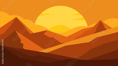 Golden Hour in the Mountains with Glowing Hills and Warm Light