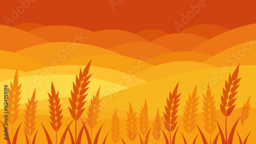 Golden Wheat Field Glowing Under a Deep Orange Sky Rural Landscape