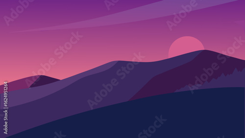 Hillside Ridge Under Twilight Sky and Peaceful Evening Scenery