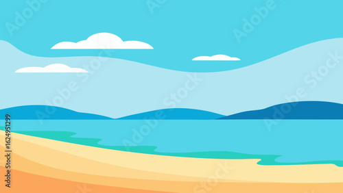 Horizon View of Beach and Calm Ocean Water Summer Coastal Scene