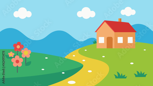 House Next to Flowering Meadow and Small Stream Idyllic Countryside