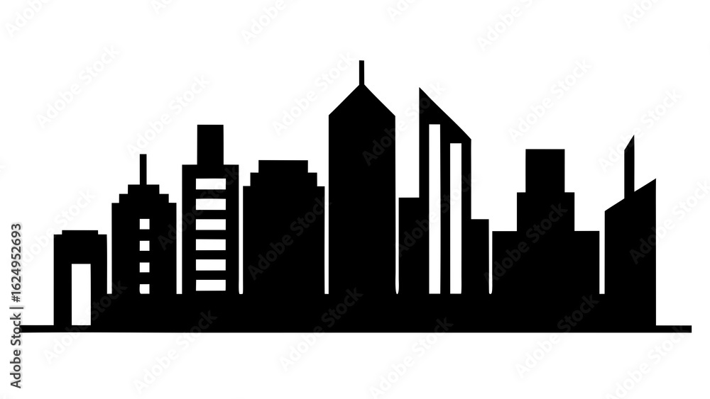 Obraz premium Minimal Skyline with Bold Black Buildings on White