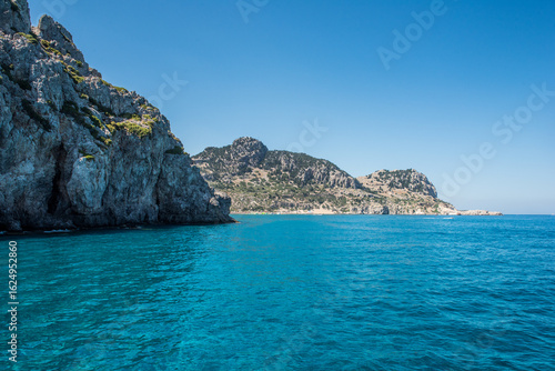 Sea and beach in Anthony Quinn bay, Rhodes island, Dodecanese, Greece