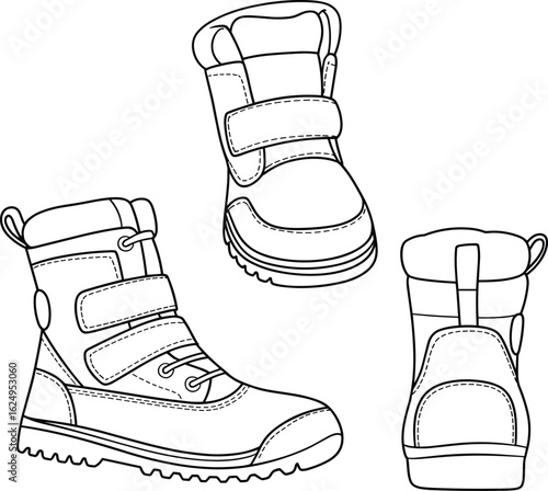 Winter boot vector illustration, detailed design, side view, rugged sole, lace-up style, outdoor footwear, fashion accessory, durable, stylish, functional
