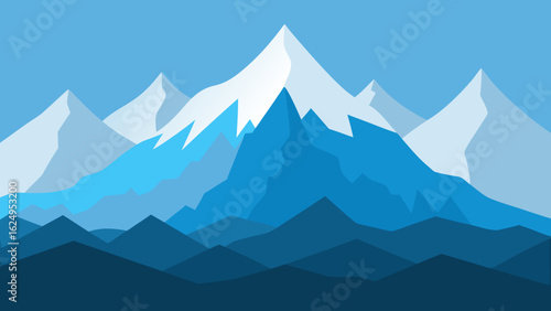 Mountain Range with Snowy Peaks and Layered Fog Art
