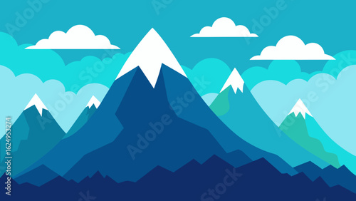 Mountain Scene with Rolling Clouds and Silhouetted Trees