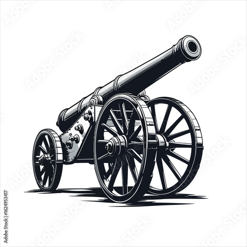 Vector art of vintage cannon silhouette, a powerful artillery weapon 