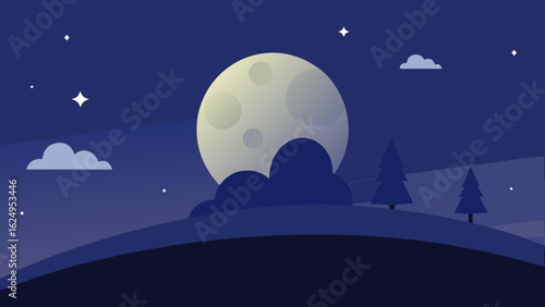 Night Sky View from Hillside with Stars Tree Line