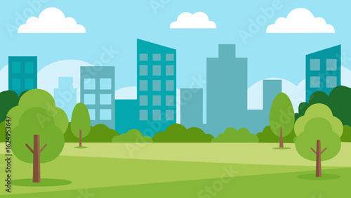 Open City Park Meadow Surrounded by Residential Buildings