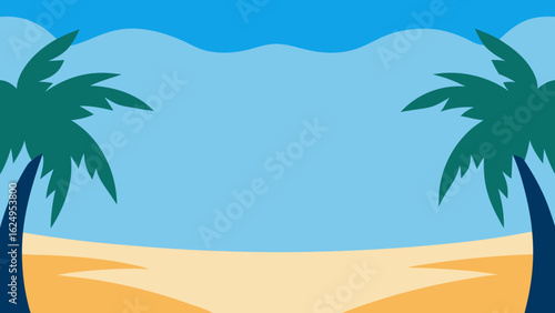 Palms Framing Empty Beach and Sky Idyllic Tropical Landscape