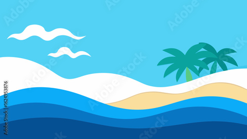 Paper Cut Beach Scene with Water Layers Coastal Design