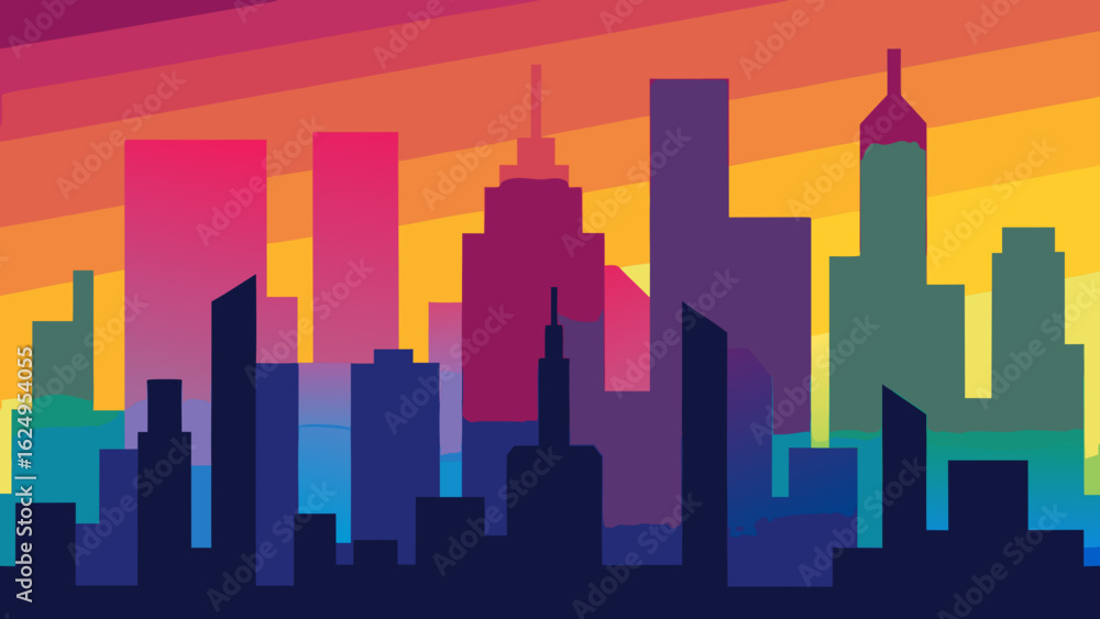 Obraz premium Abstract Colorful City Skyline with Gradient Background Urban Landscape