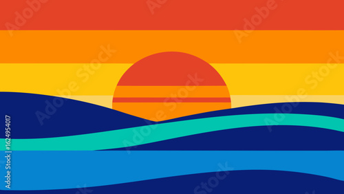 Abstract Beach Layers with Bold Sunset Color Bands Coastal Art