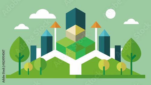 Abstract Geometric Shapes Forming a City Park Design Illustration