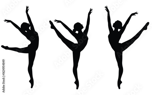 Vector art of silhouette of ballet dancers in various poses isolated on white background grace and elegance