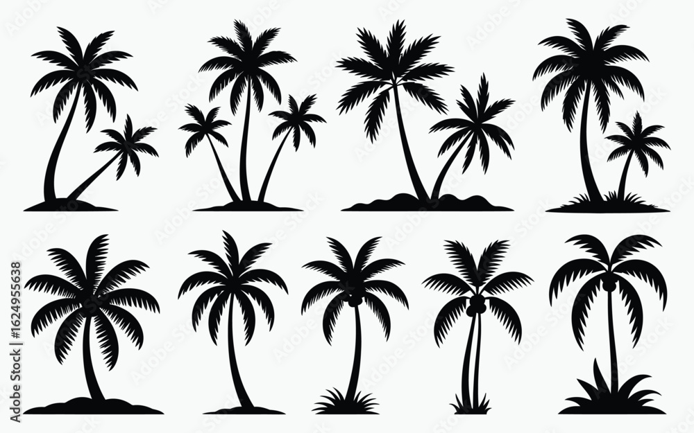 Fototapeta premium Vector art of set of palm tree silhouettes isolated on white background for your design project