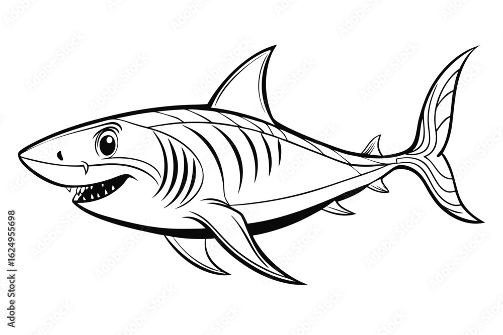 Fototapeta premium coloring page line art the great white shark fish vector