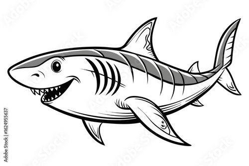 coloring page line art the great white shark fish vector
