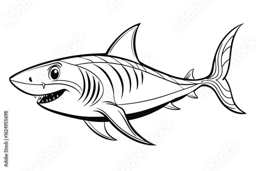 coloring page line art the great white shark fish vector