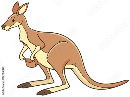 Cute kangaroo in a serene Australian landscape drawing.  A charming illustration of a kangaroo standing in a peaceful Australian outback scene. 