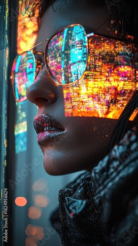 Cyberpunk Reflection: A Digital Metropolis in Her Eyes