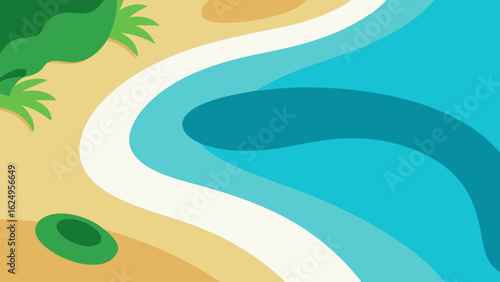 Aerial View of Tropical Beach with Lagoon Curves Coastal Paradise Scene