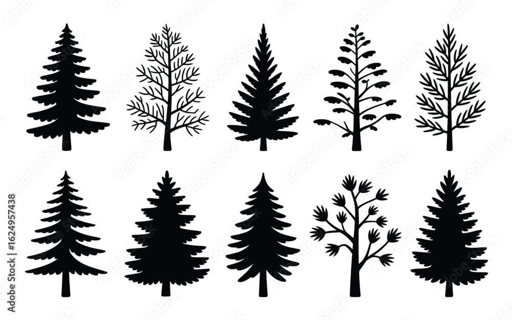 Fototapeta premium Vector art of collection of various tree silhouettes isolated on white background for design use