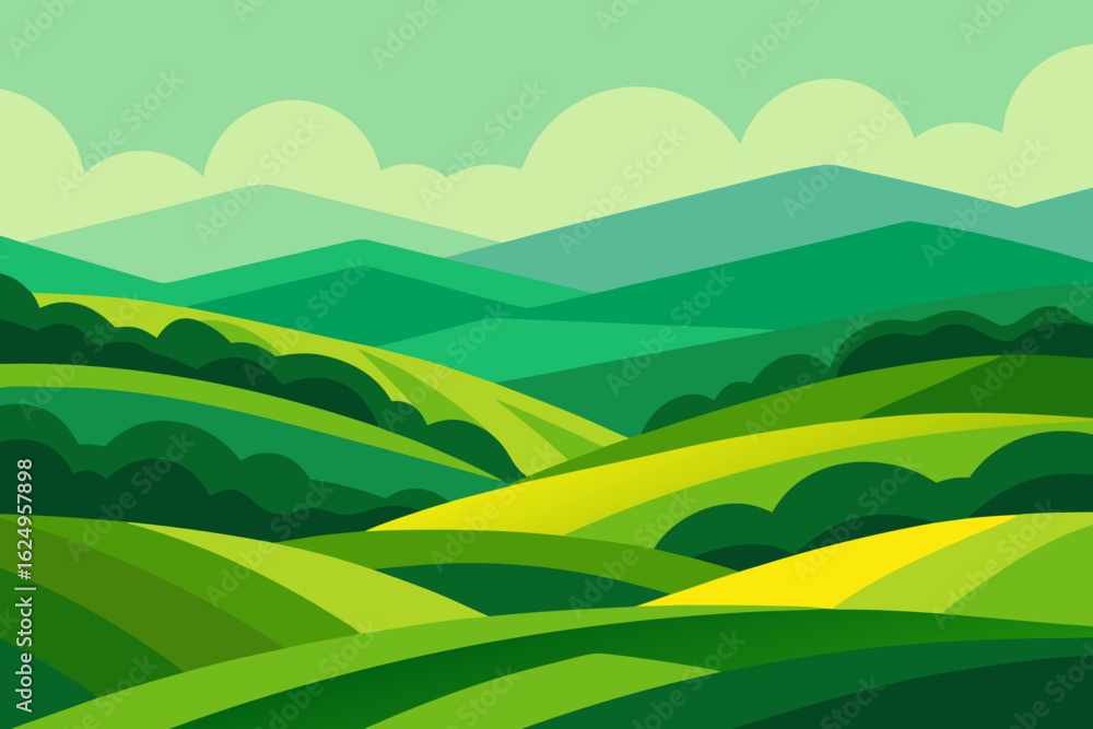 Obraz premium Expansive Sunny Countryside Illustration Landscape Art Vibrant Scenery Nature View