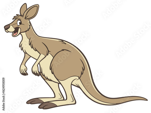 Cute kangaroo in a serene Australian landscape drawing. A charming illustration of a kangaroo standing in a peaceful Australian outback scene. 