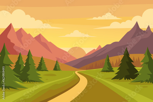 Idyllic Landscape Illustration with Verdant Green Hues Peaceful Nature Art