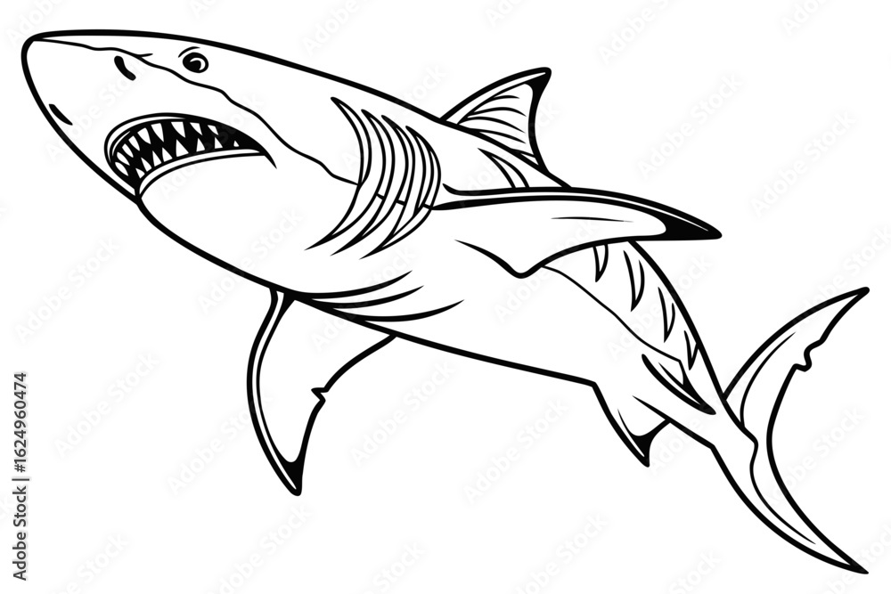 Fototapeta premium coloring page line art the shark fish black vector