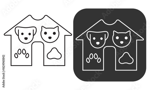 Pet Care Shop Logo Icon Set. dog cat pet house home Pet Grooming vector illustration
