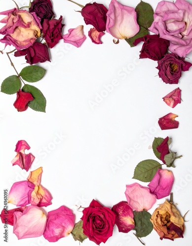 Wallpaper Mural Elegant dried roses and petals frame with vibrant colors, perfect for romantic or vintage designs Torontodigital.ca