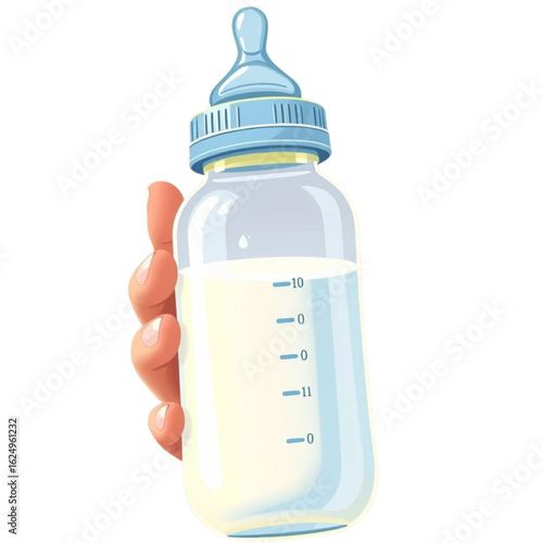 Baby bottle held by hand