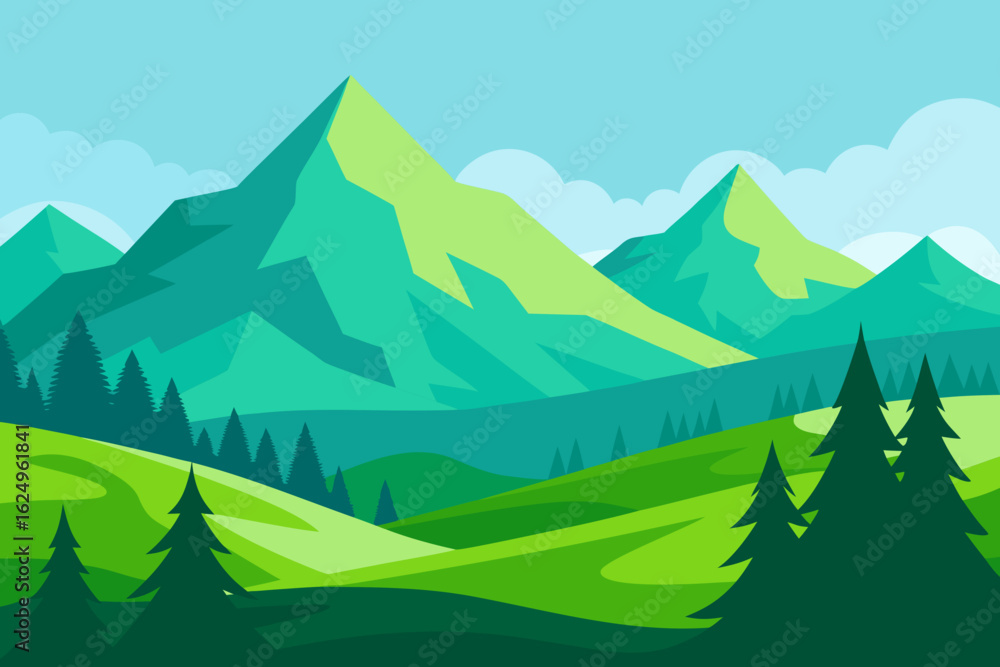 Fototapeta premium Vibrant Serene Mountain Landscape Rendered Art Scenic Beauty