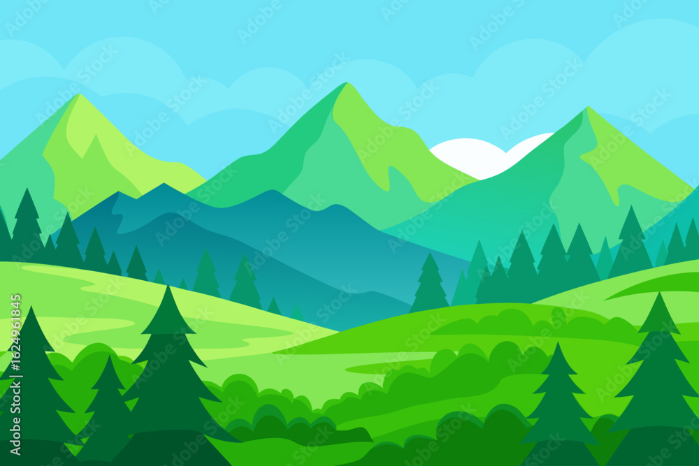Fototapeta premium Vibrant Serene Mountain Landscape Rendered Art Scenic Beauty