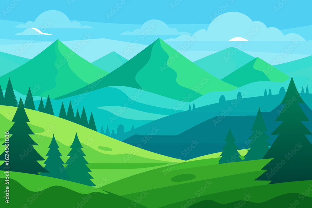 Fototapeta premium Vibrant Serene Mountain Landscape Rendered Art Scenic Beauty