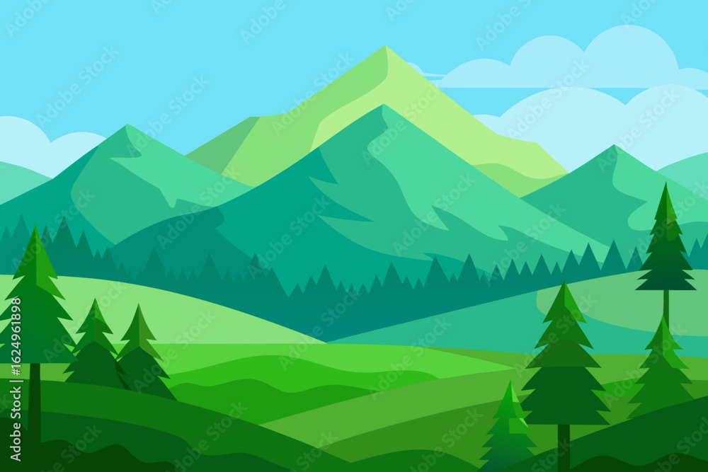 Fototapeta premium Vibrant Serene Mountain Landscape Rendered Art Scenic Beauty