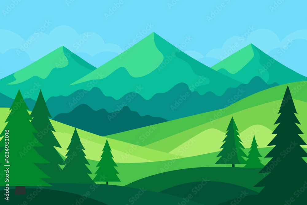 Fototapeta premium Vibrant Serene Mountain Landscape Rendered Art Scenic Beauty