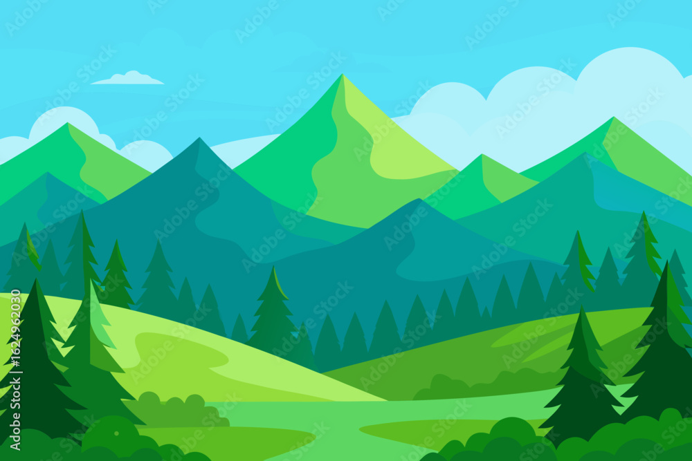 Fototapeta premium Vibrant Serene Mountain Landscape Rendered Art Scenic Beauty