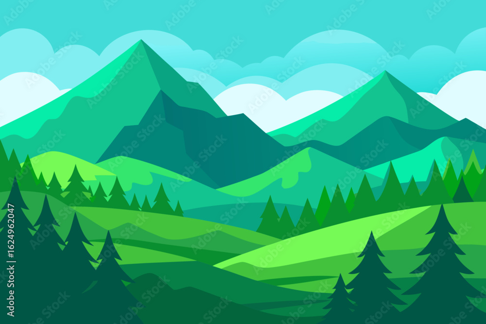 Fototapeta premium Vibrant Serene Mountain Landscape Rendered Art Scenic Beauty